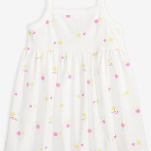 First Impressions White Sundress with Pink and Yellow Sun Print